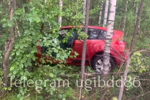 В Югорске девушка за рулем иномарки слетела с дороги в лес