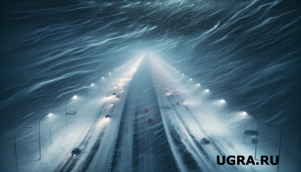 На трассе в ХМАО ограничили скорость до 70 км/ч из-за метели и нулевой видимости