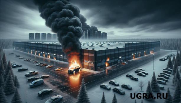 В Сургуте автомобиль сгорел на парковке распределительного центра